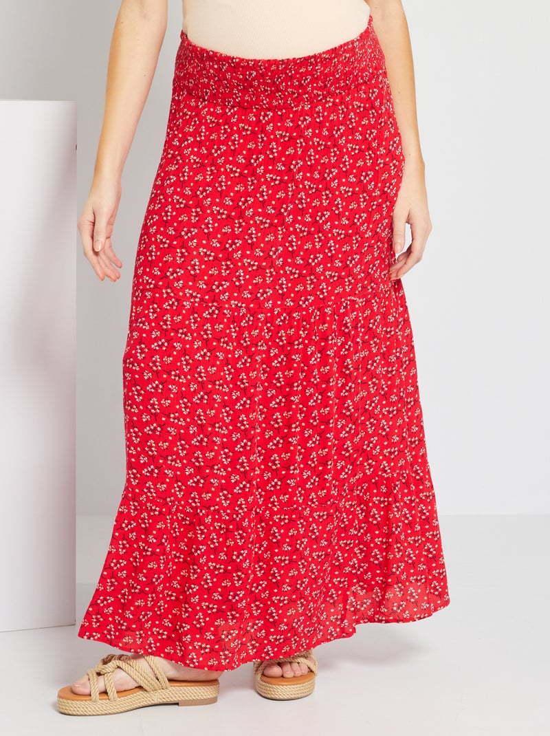 Jupe grossesse longue fleurie Rouge - Kiabi
