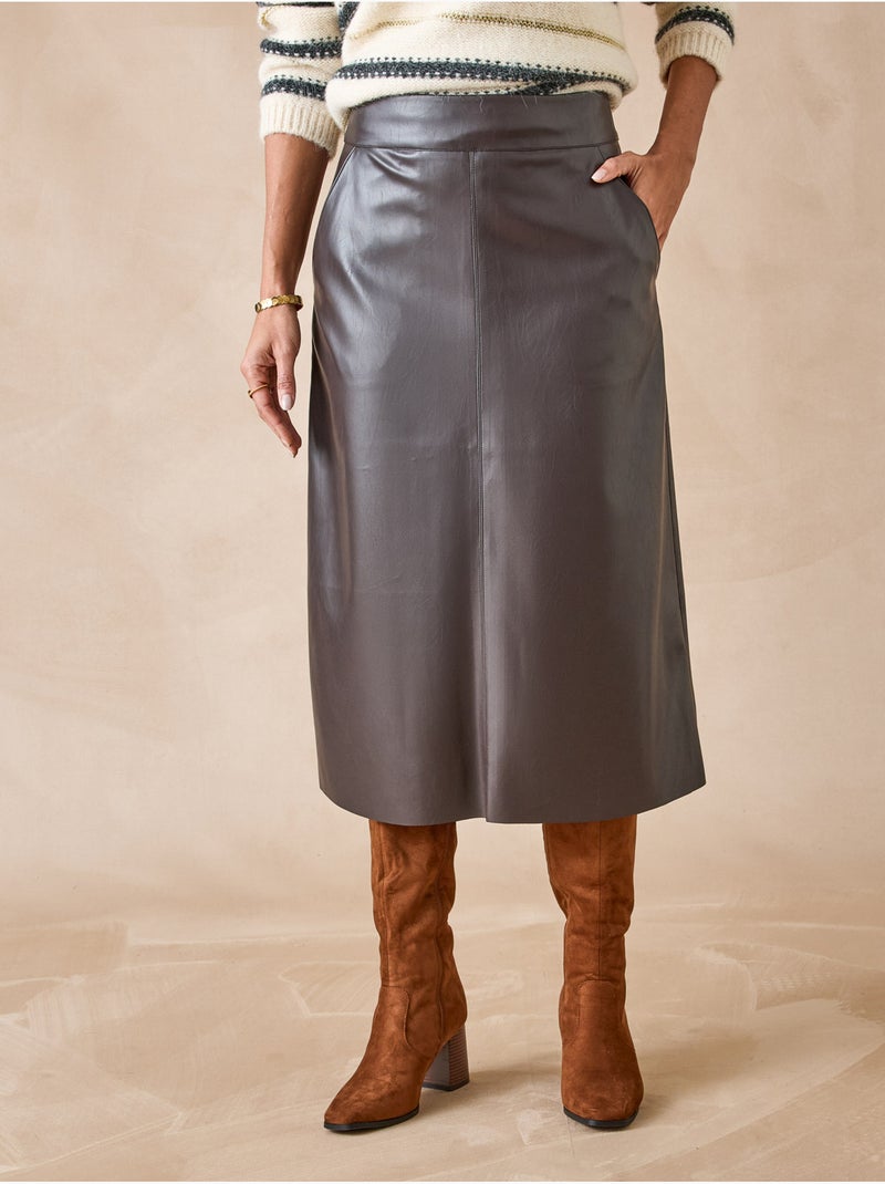 Jupe imitation cuir - DAXON Marron chocolat - Kiabi