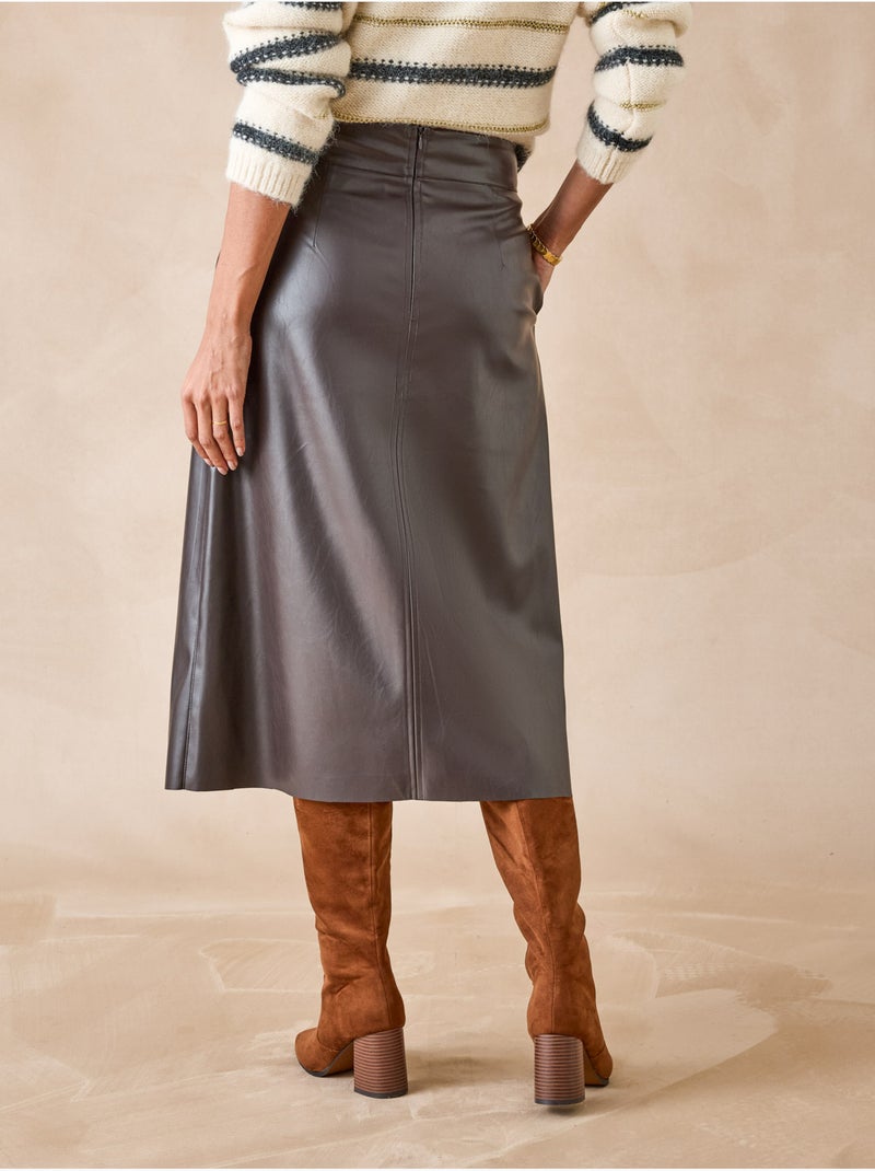 Jupe imitation cuir - DAXON Marron chocolat - Kiabi