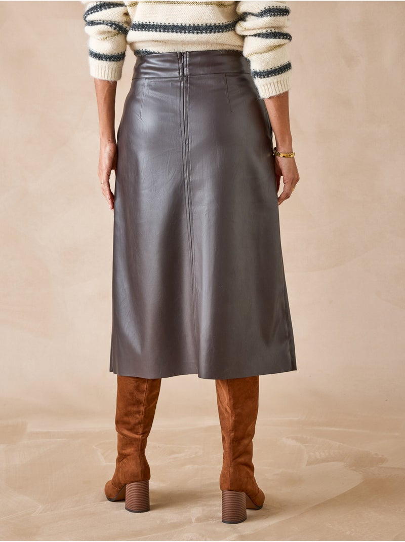 Jupe imitation cuir - DAXON Marron chocolat - Kiabi