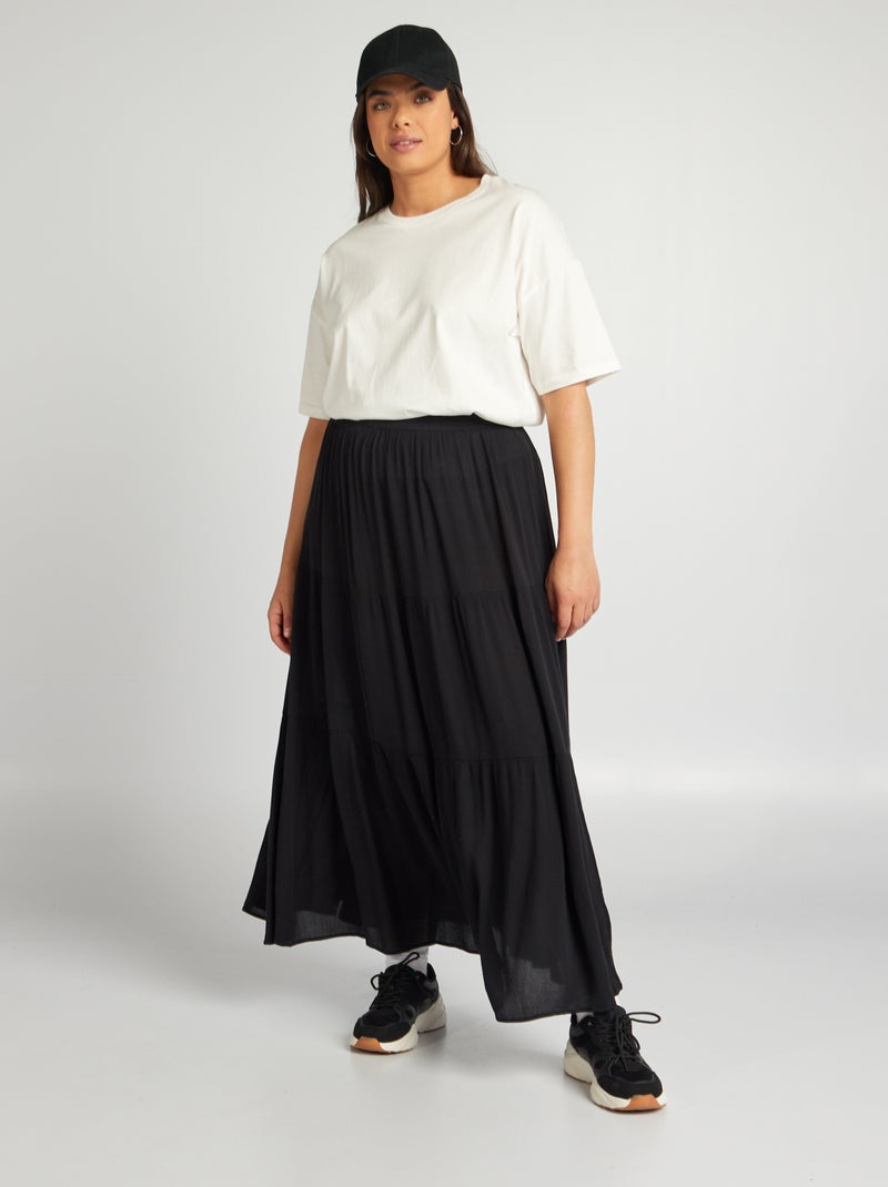 Jupe longue à étages avec taille élastiquée noir - Kiabi