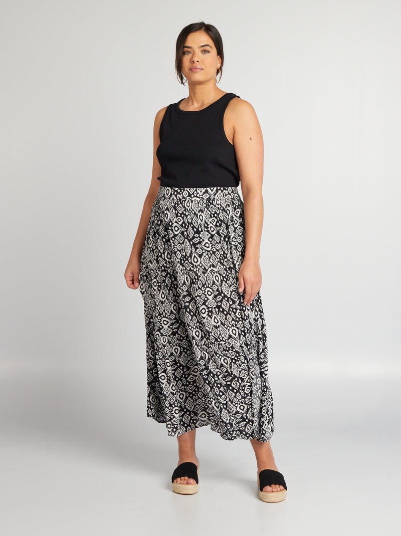 Jupe longue à étages avec taille élastiquée Noir/blanc - Kiabi