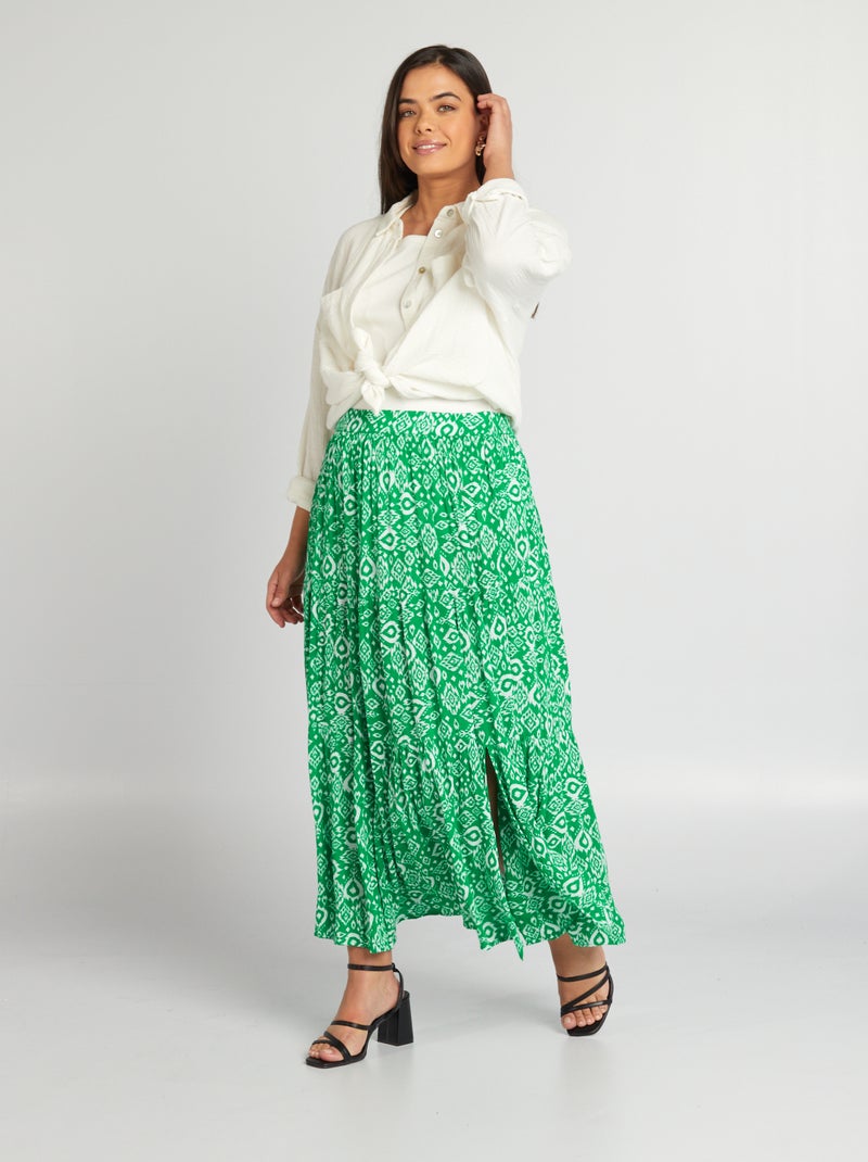 Jupe longue à étages avec taille élastiquée Vert - Kiabi