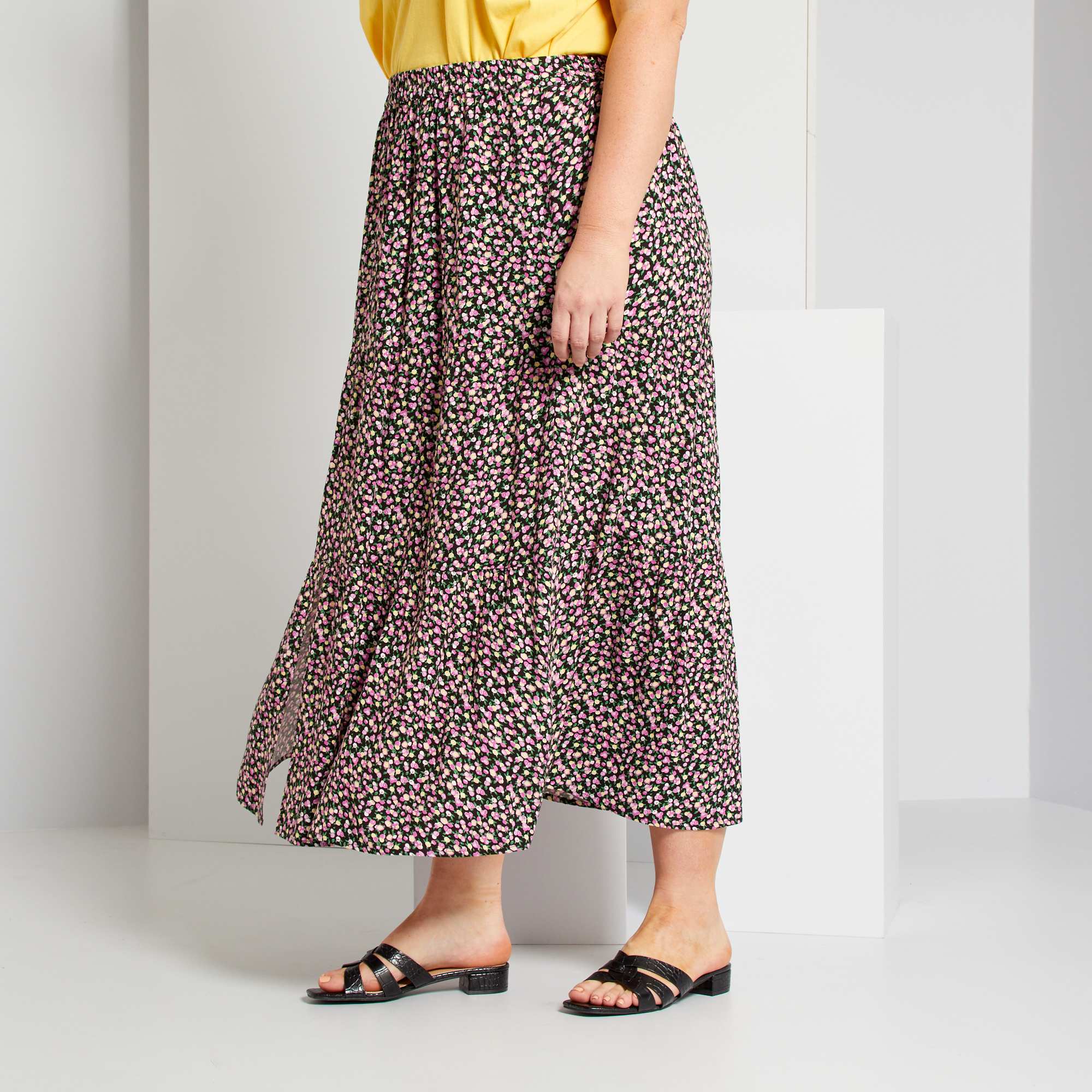 Jupe longue à étages Grande taille femme noir Kiabi 18,00€