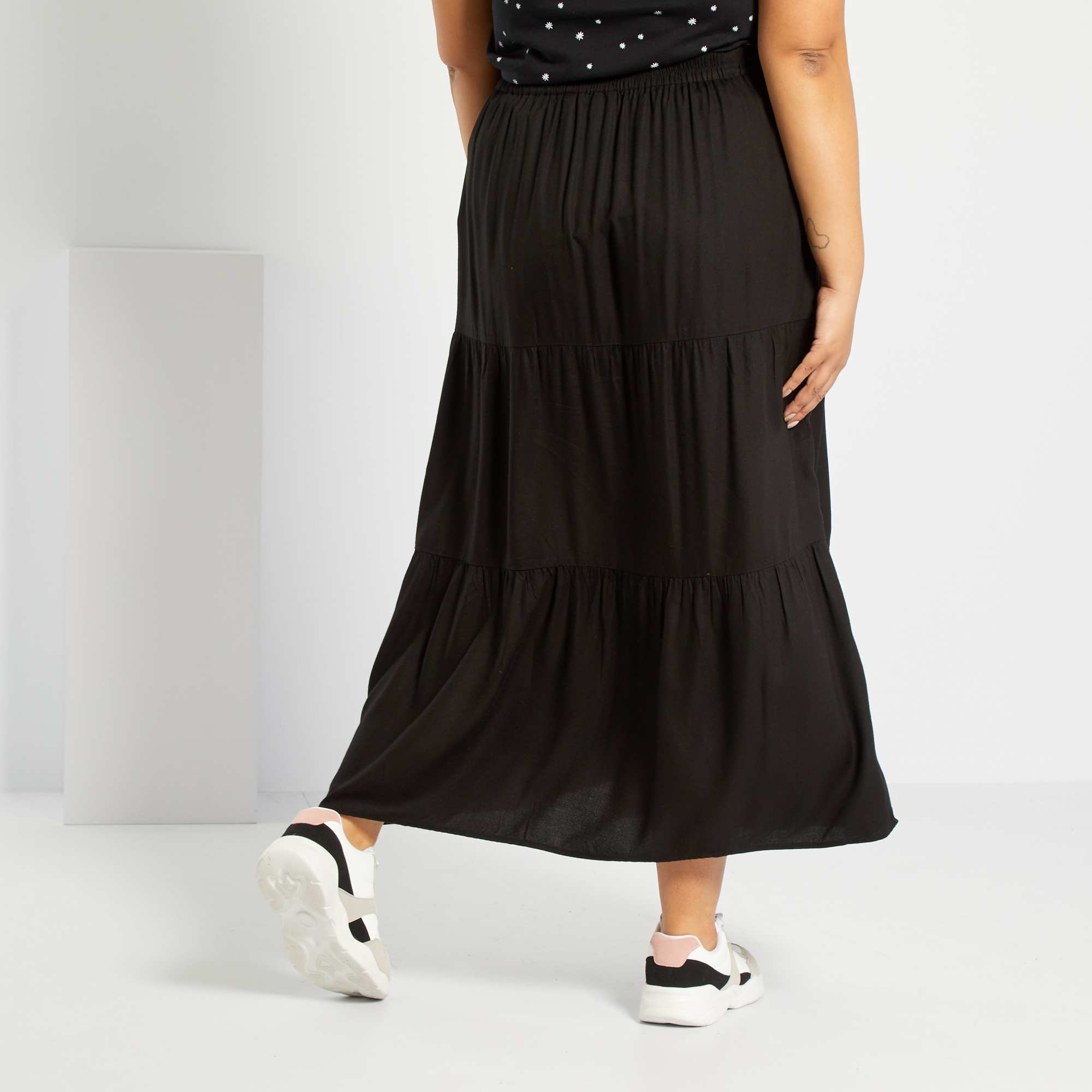 Jupe longue à étages Grande taille femme noir Kiabi 18,00€