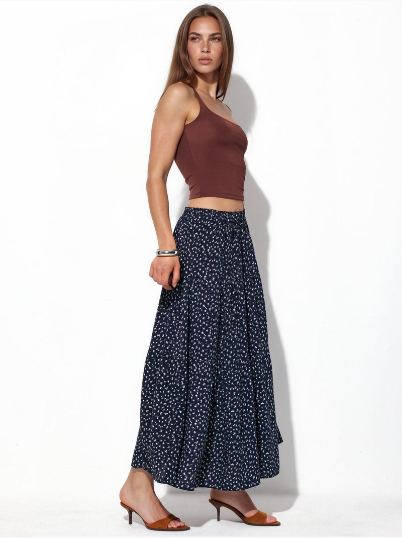 Jupe longue à fleurs taille haute busem Bleu lagon - Kiabi