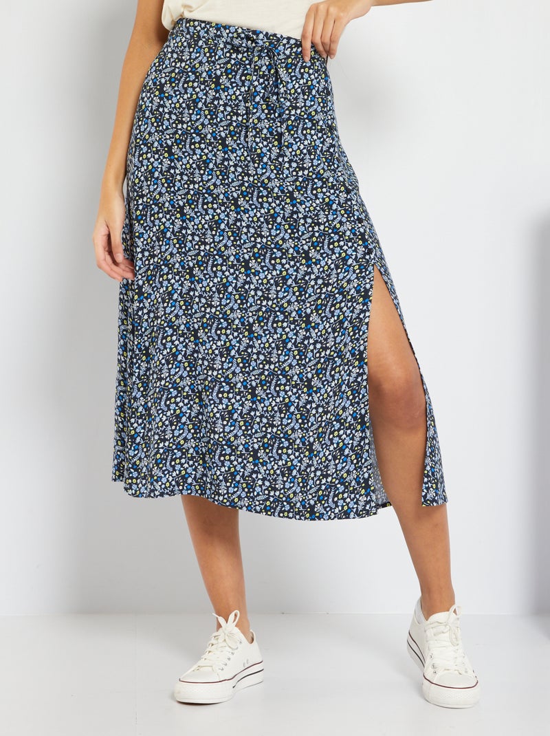 Jupe longue à motifs bleu/fleuri - Kiabi