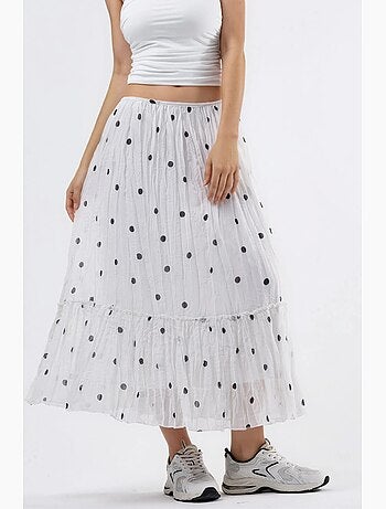Jupe longue à pois à taille haute avec volants busem