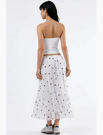 Jupe longue à pois à taille haute avec volants busem