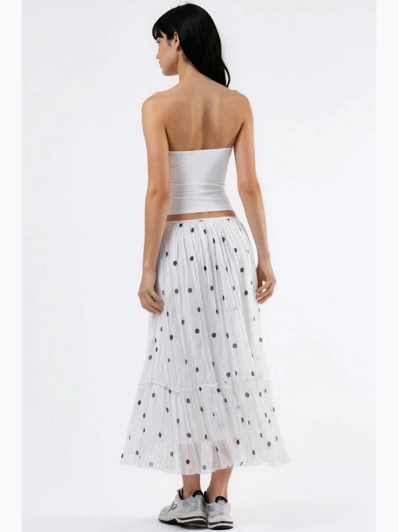 Jupe longue à pois à taille haute avec volants busem Blanc - Kiabi
