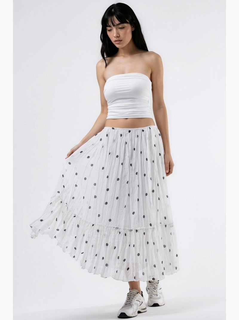 Jupe longue à pois à taille haute avec volants busem Blanc - Kiabi