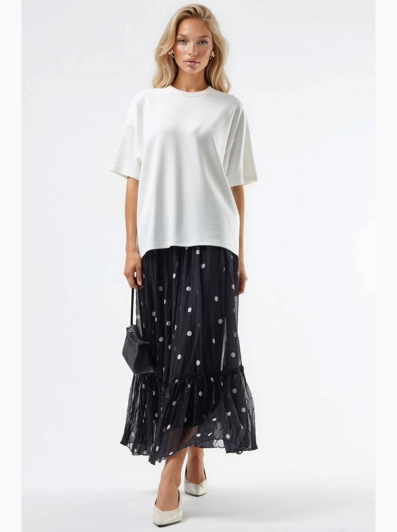 Jupe longue à pois à taille haute avec volants busem Noir - Kiabi