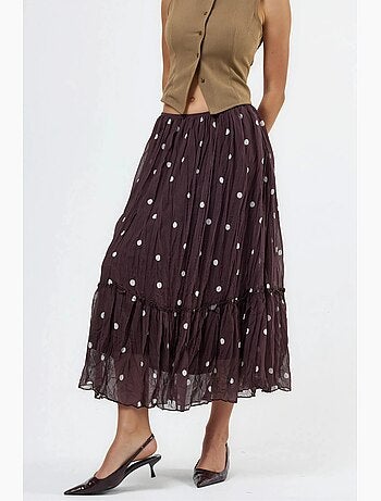 Jupe longue à pois à taille haute avec volants busem