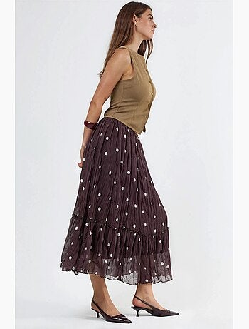 Jupe longue à pois à taille haute avec volants busem