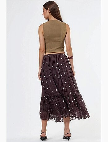 Jupe longue à pois à taille haute avec volants busem