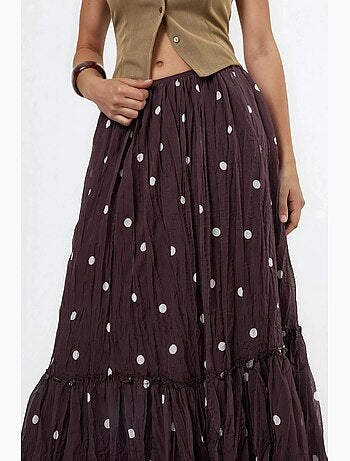 Jupe longue à pois à taille haute avec volants busem