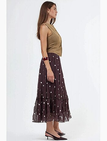 Jupe longue à pois à taille haute avec volants busem