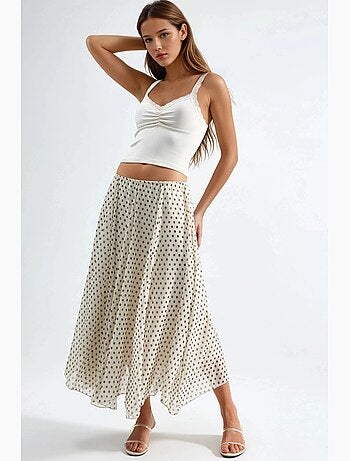Jupe longue à pois à taille haute busem