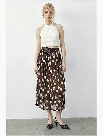 Jupe longue à pois taille haute avec ceinture lucci