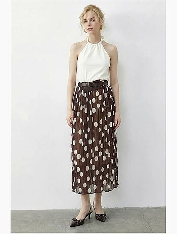 Jupe longue à pois taille haute avec ceinture lucci