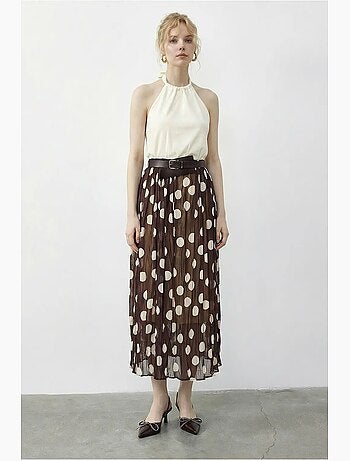 Jupe longue à pois taille haute avec ceinture lucci