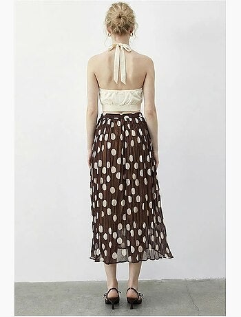 Jupe longue à pois taille haute avec ceinture lucci