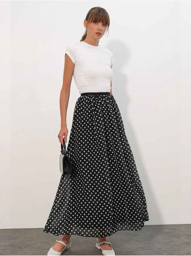 Jupe longue à pois, taille haute bdart Noir - Kiabi