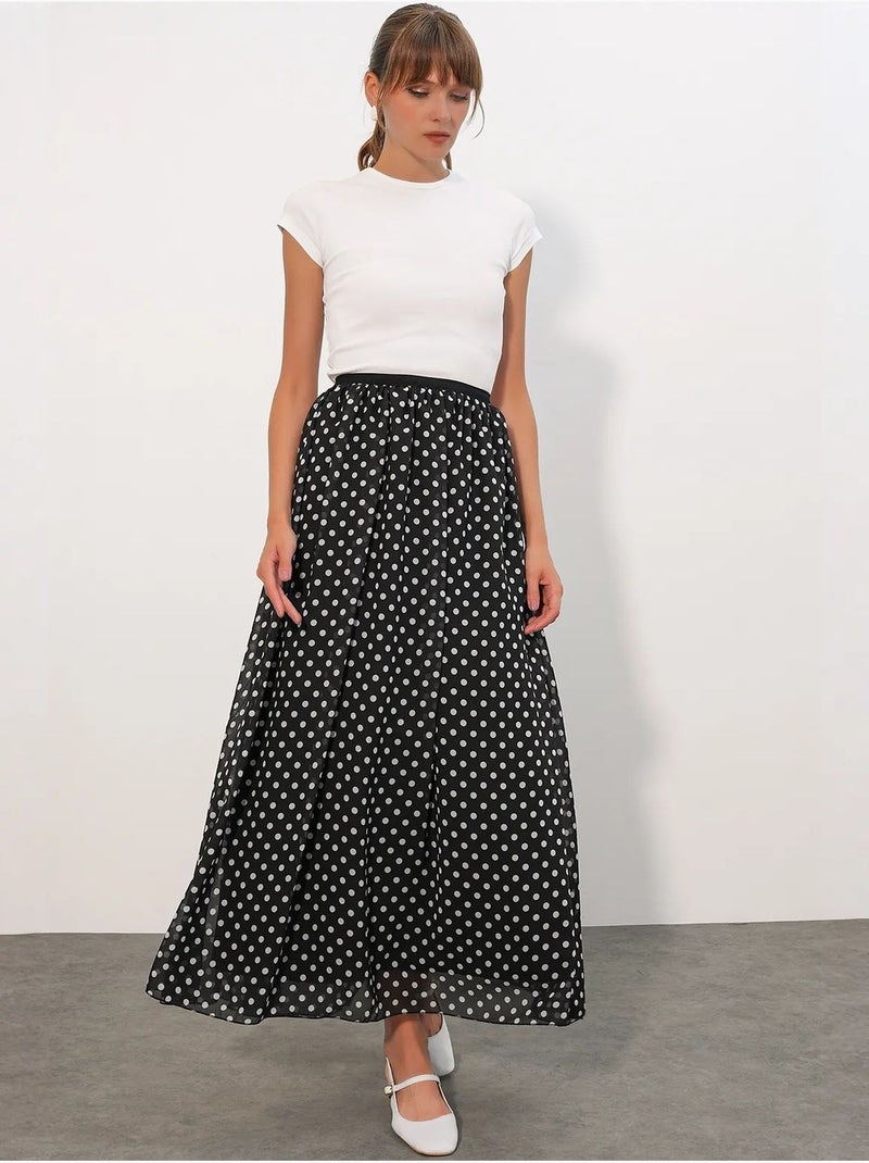 Jupe longue à pois, taille haute bdart Noir - Kiabi
