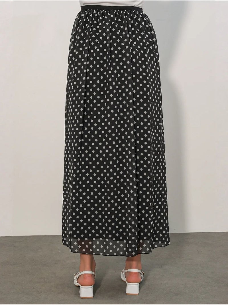Jupe longue à pois, taille haute bdart Noir - Kiabi