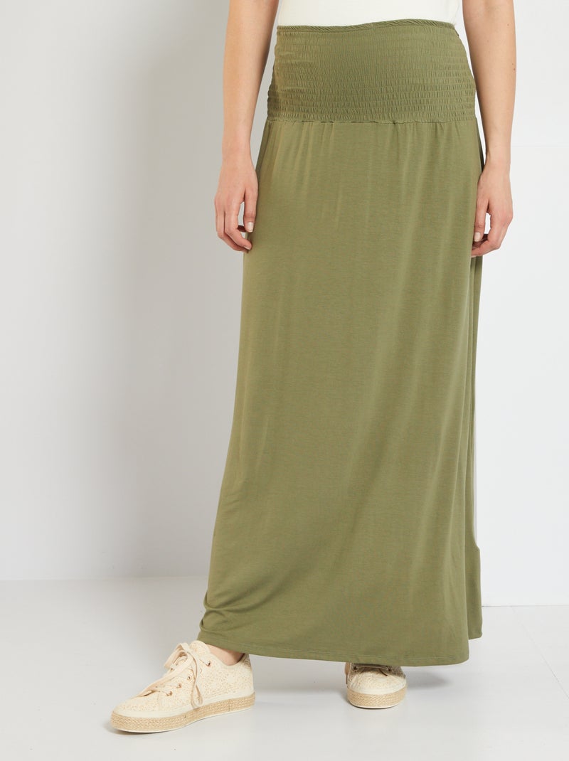 Jupe longue à smocks grossesse Kaki - Kiabi