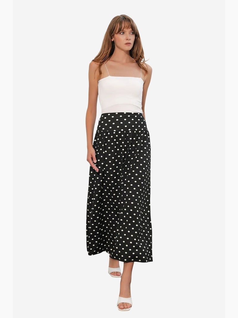 Jupe longue à taille haute à pois bdart Noir - Kiabi