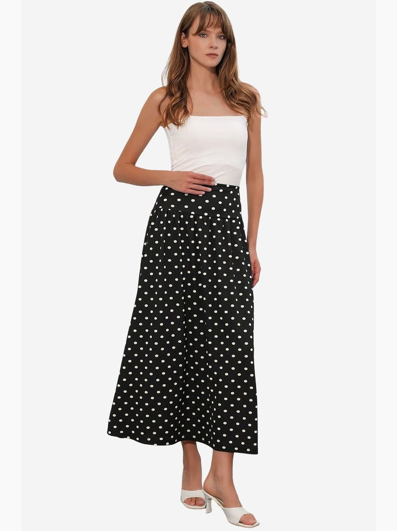 Jupe longue à taille haute à pois bdart Noir - Kiabi