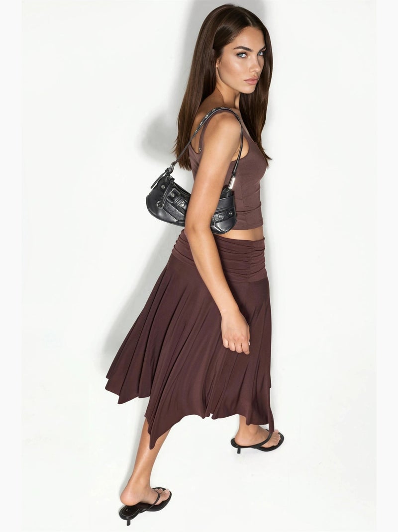 Jupe longue à taille haute avec détail drapé busem Marron - Kiabi