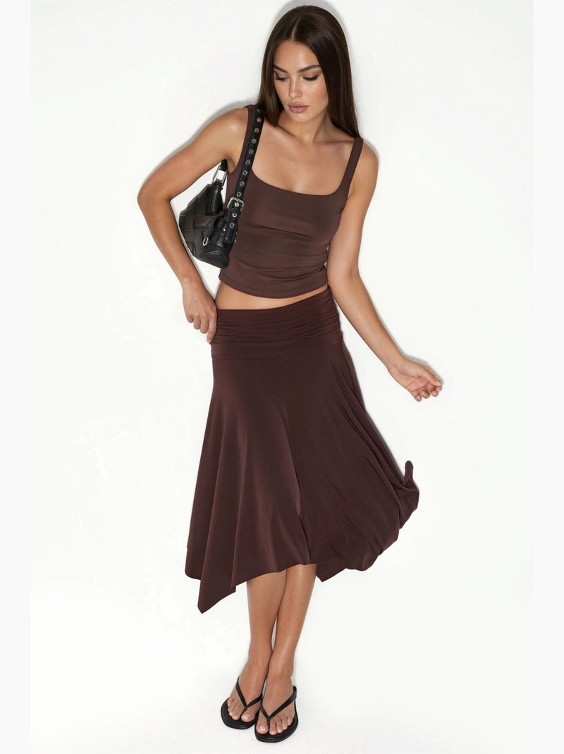 Jupe longue à taille haute avec détail drapé busem Marron - Kiabi
