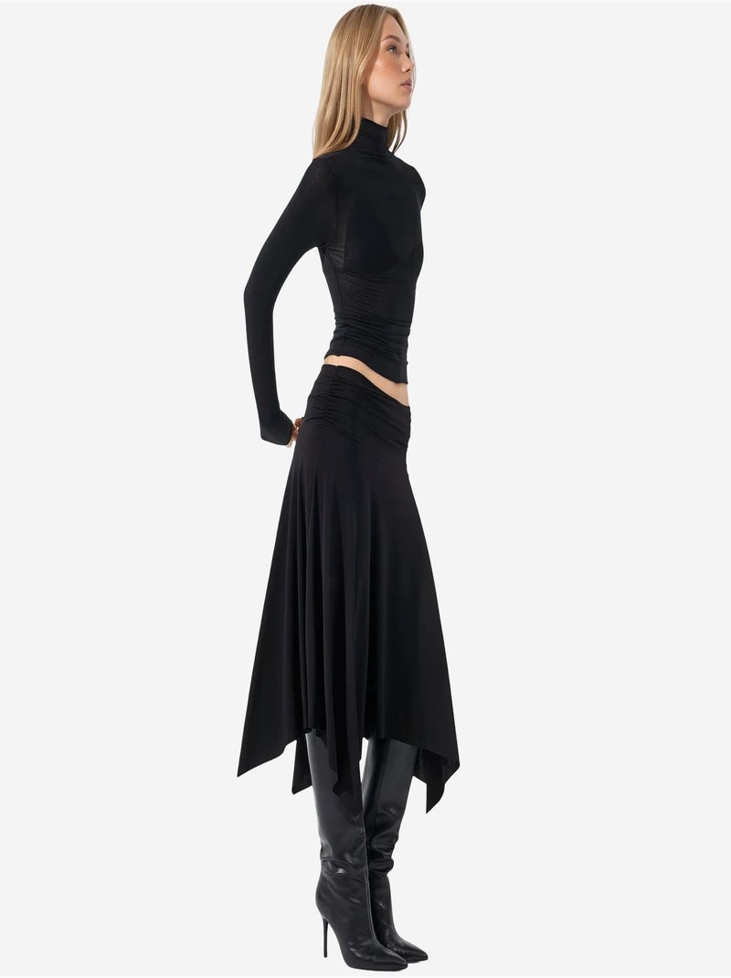Jupe longue à taille haute avec détail drapé busem Noir - Kiabi
