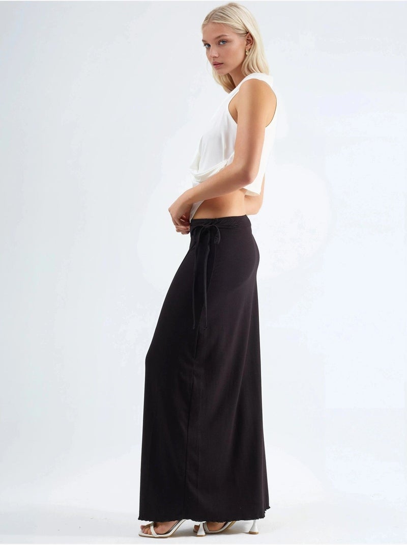 Jupe longue à taille haute avec détail noué busem Noir - Kiabi