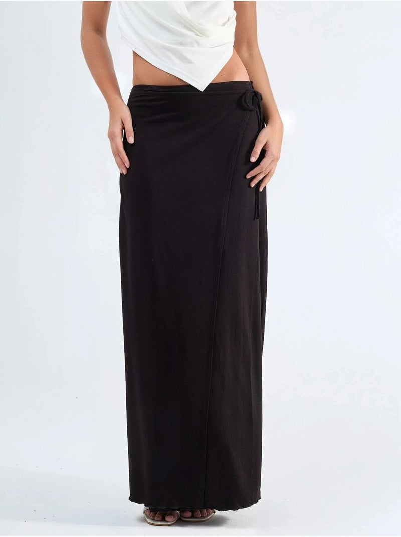 Jupe longue à taille haute avec détail noué busem Noir - Kiabi