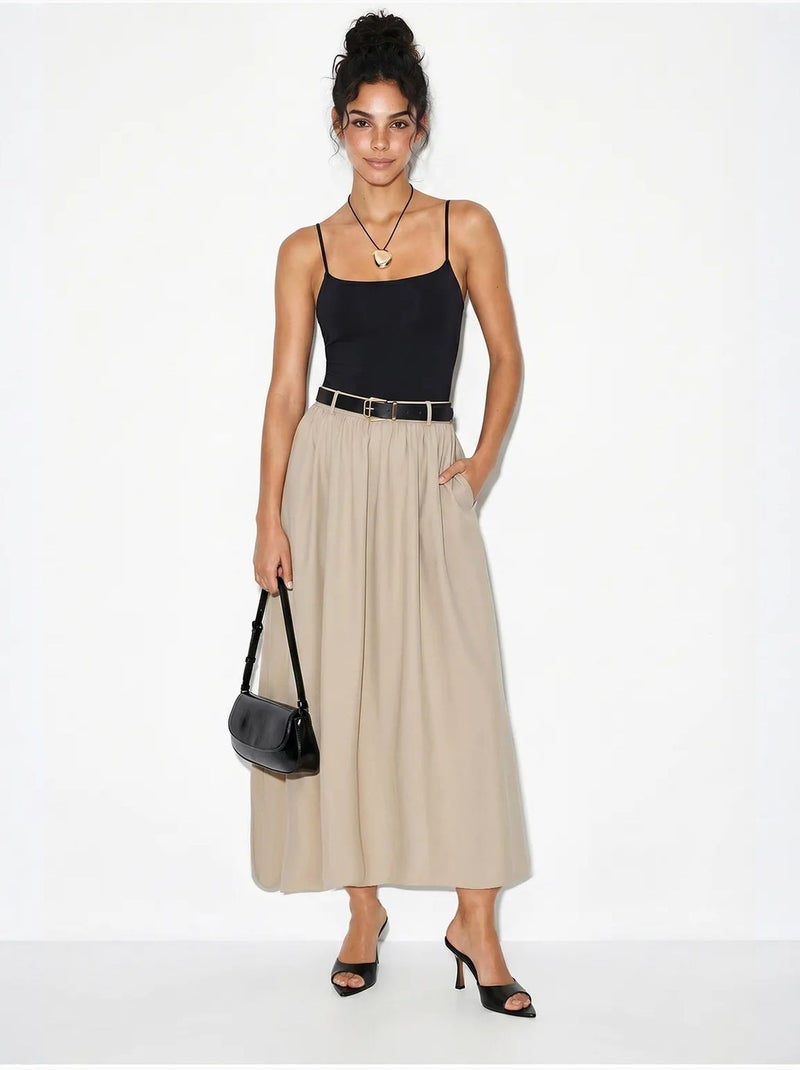 Jupe longue à taille haute et ceinture lucci Beige argile - Kiabi