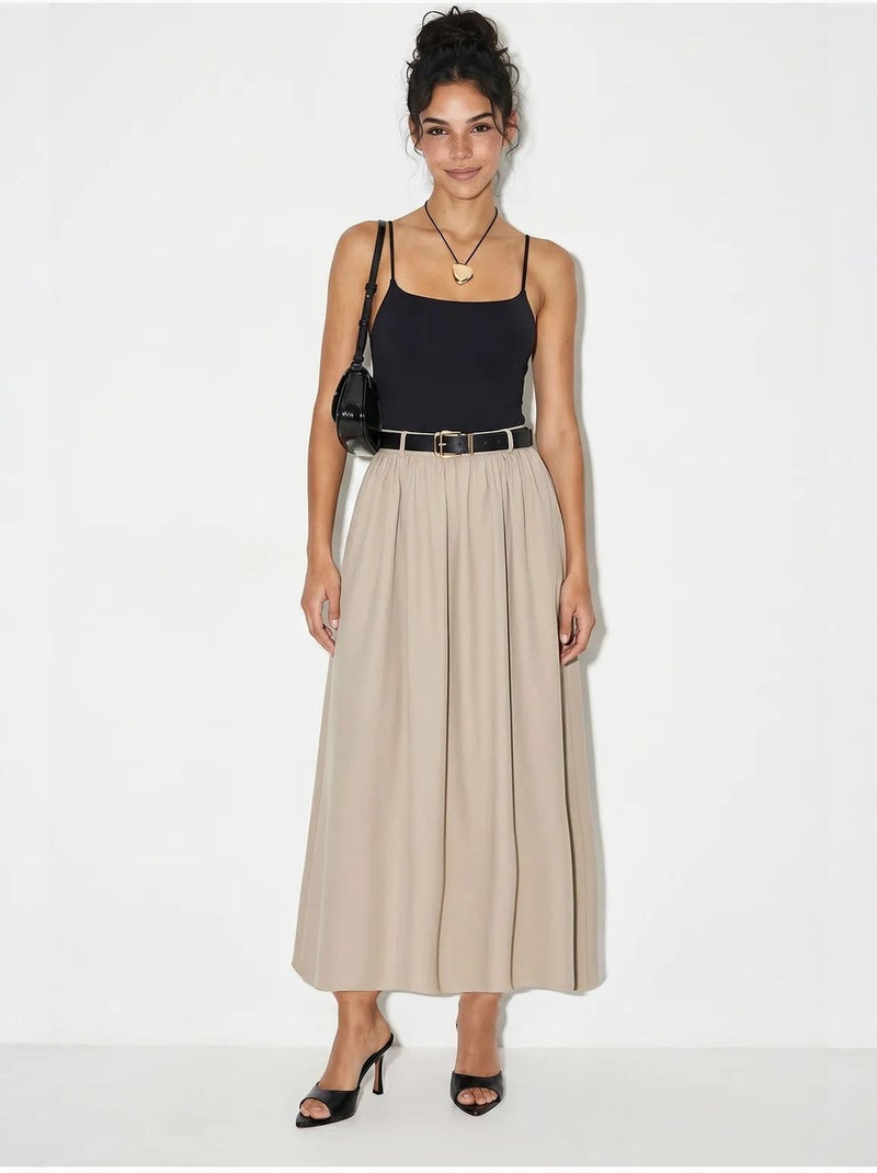Jupe longue à taille haute et ceinture lucci Beige argile - Kiabi