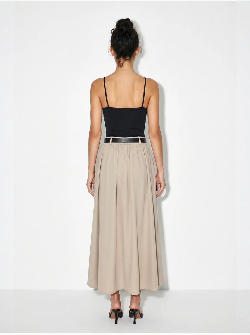 Jupe longue à taille haute et ceinture lucci Beige argile - Kiabi