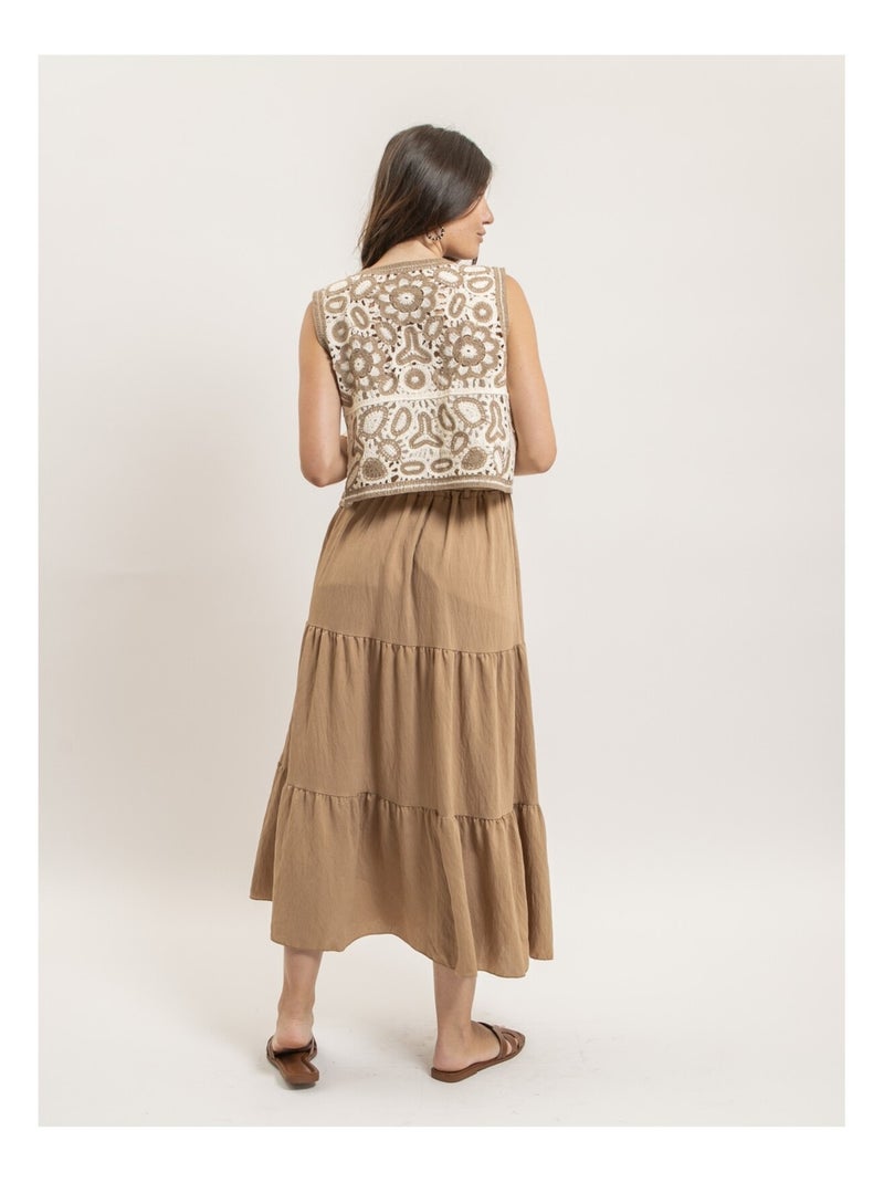 Jupe longue à volants avec ceinture XEPOLA Beige - Kiabi