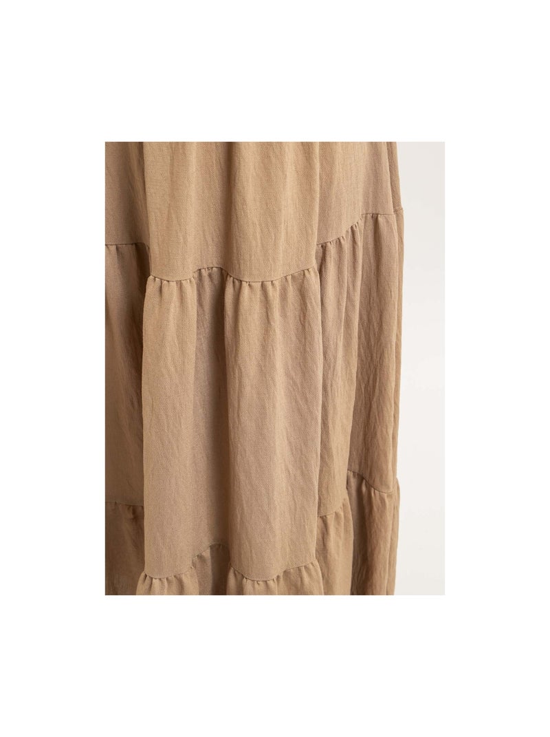 Jupe longue à volants avec ceinture XEPOLA Beige - Kiabi