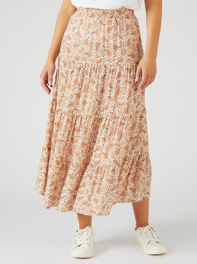Jupe longue à volants pure viscose - Damart Beige - Kiabi