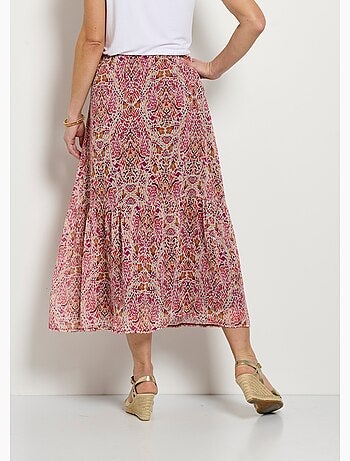 Jupe longue à volants voile imprimé etnique - Afibel
