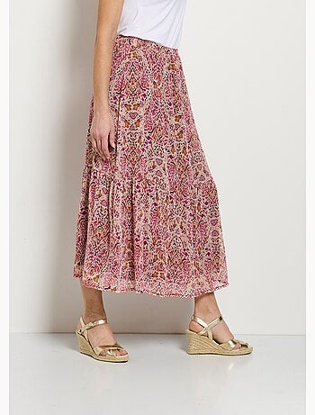 Jupe longue à volants voile imprimé etnique - Afibel