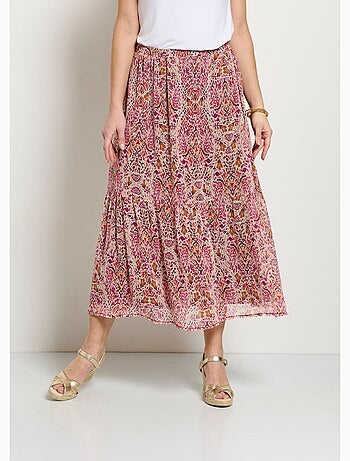 Jupe longue à volants voile imprimé etnique - Afibel