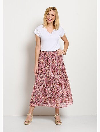 Jupe longue à volants voile imprimé etnique - Afibel