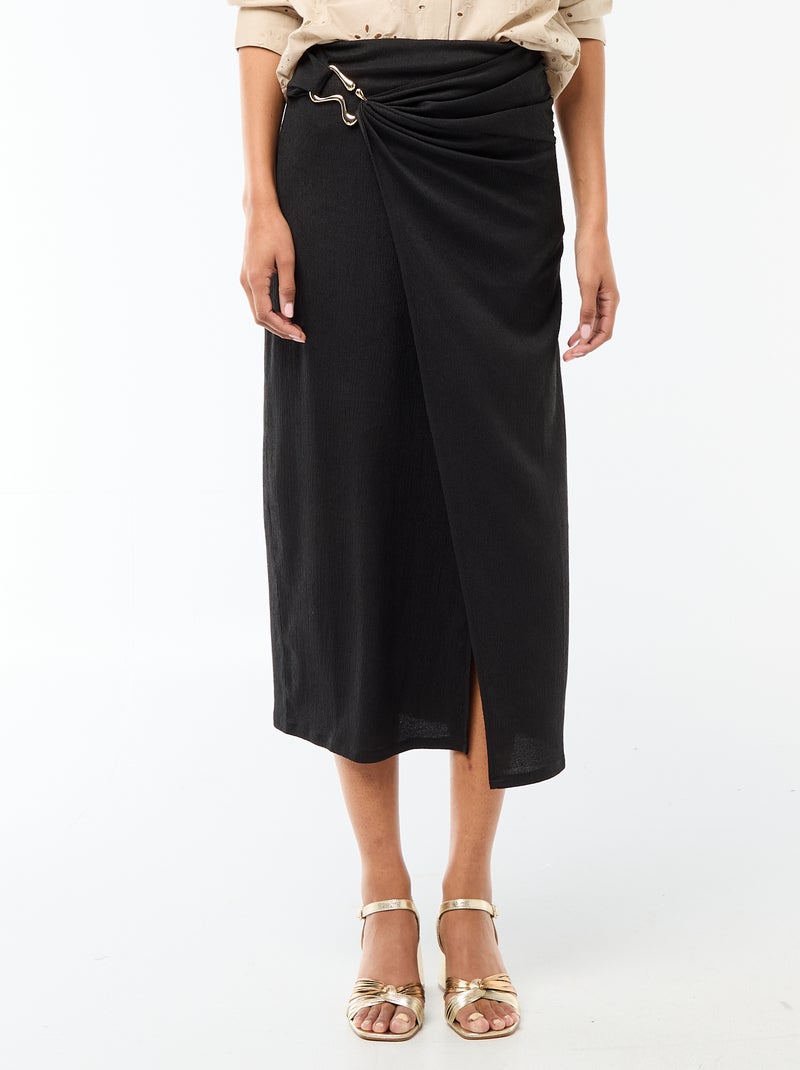 Jupe longue avec boucle dorée à la taille Noir - Kiabi