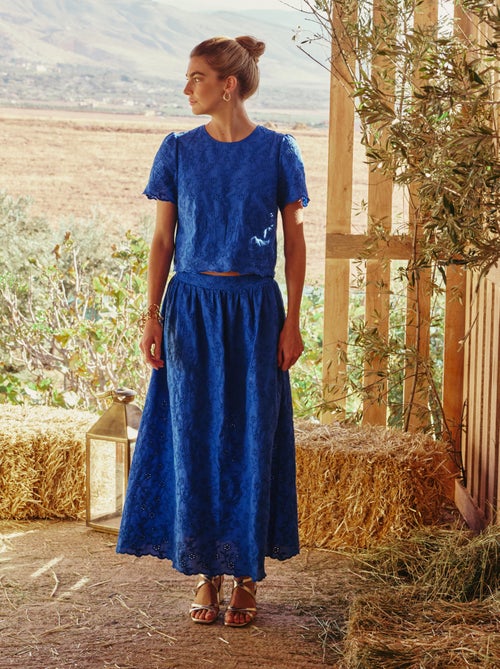 Jupe longue avec broderie anglaise - Kiabi