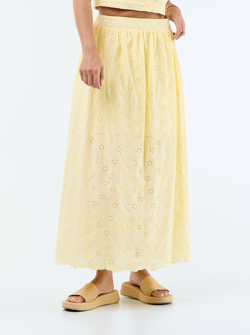 Jupe longue avec broderie anglaise Jaune - Kiabi